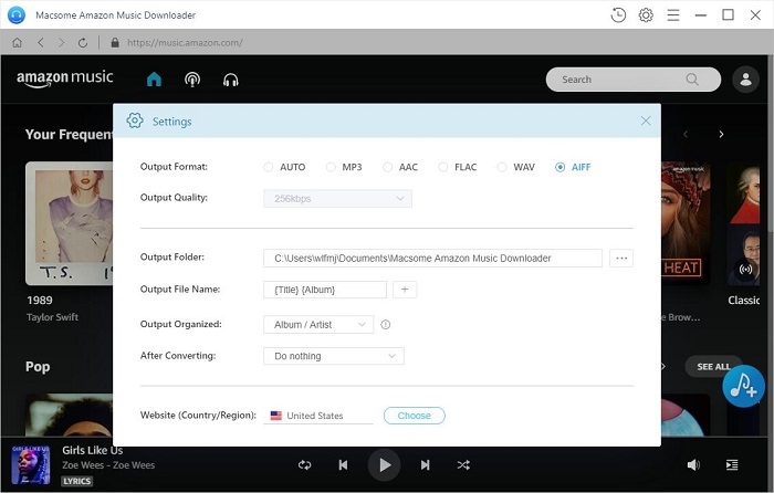 Set AIFF as output format