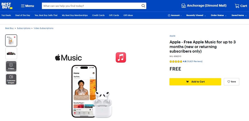 Get up to 3-month Apple Music for free Through Best Buy
