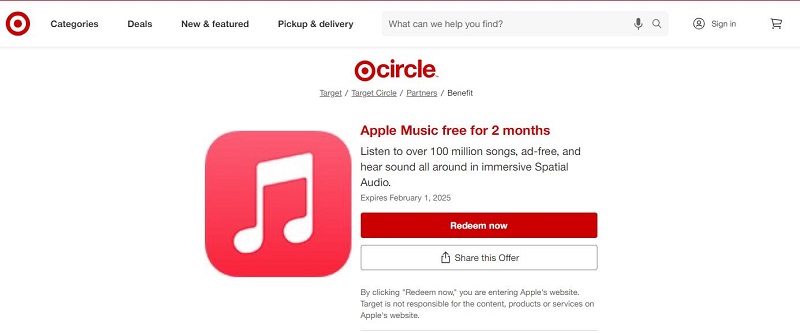 Get 2-month Free Apple Music with Target Circle