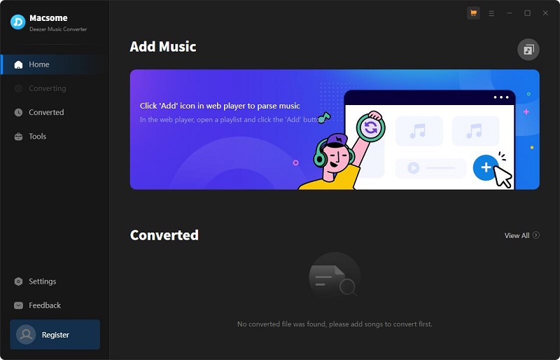 Interface of macsome deezer music converter