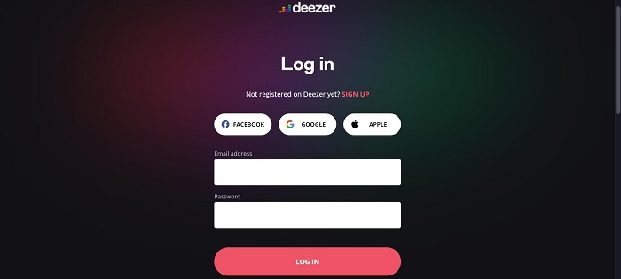 Log into deezer web player