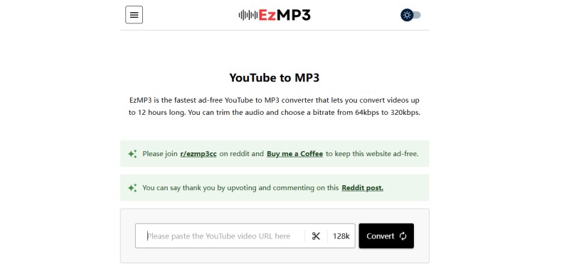 EzMP3 YouTube to MP3 site