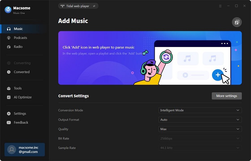 Add music from Tidal web player