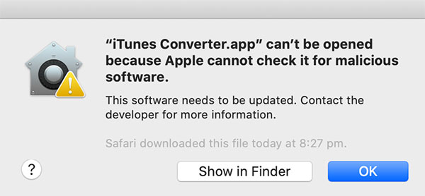 the app can't be opened because Apple cannot check it for malicious software