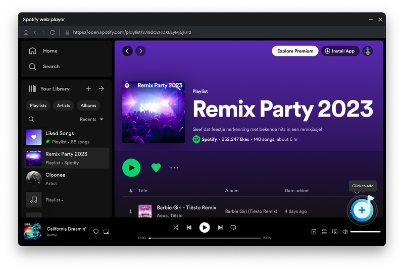 add music from Spotify web player