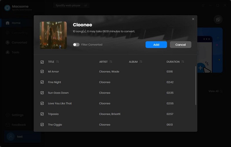 add Spotify songs to the program