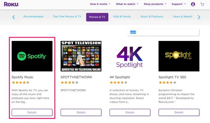 Add Spotify to Roku from the web