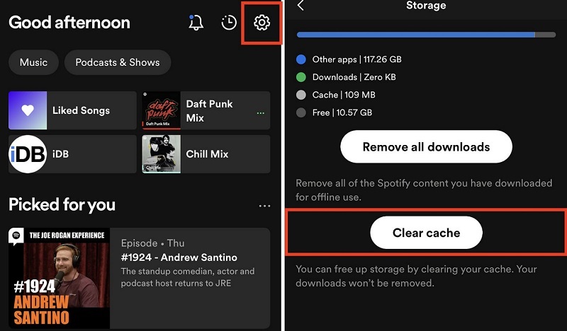 Clear Spotify Cache on iPhone