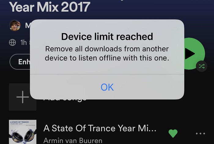 Offline Devices Limit Reached on Spotify