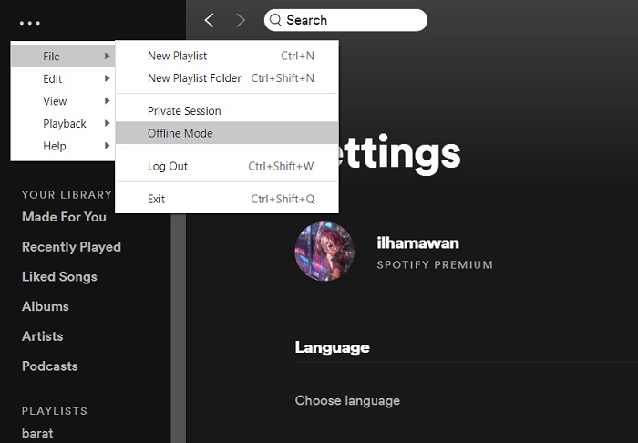 Disable Offline Mode on Spotify for Desktop