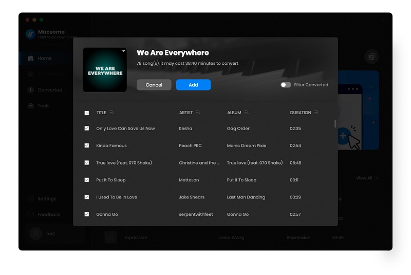 Add Tidal music to download in batch