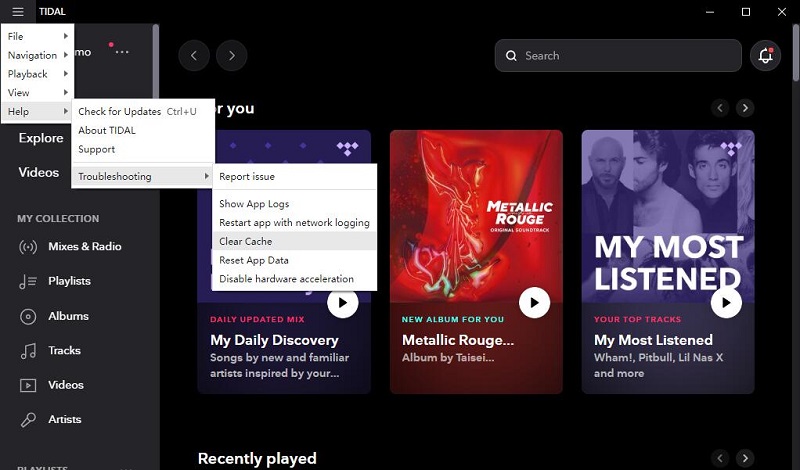Clear the Tidal cache on PC