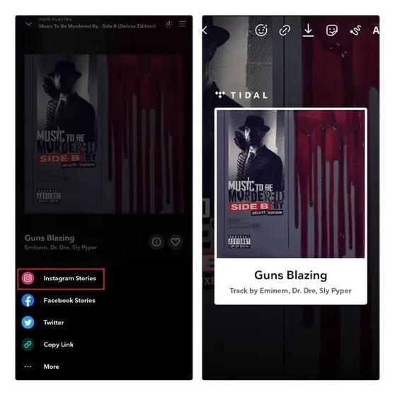 Share Tidal to Instagram Stories