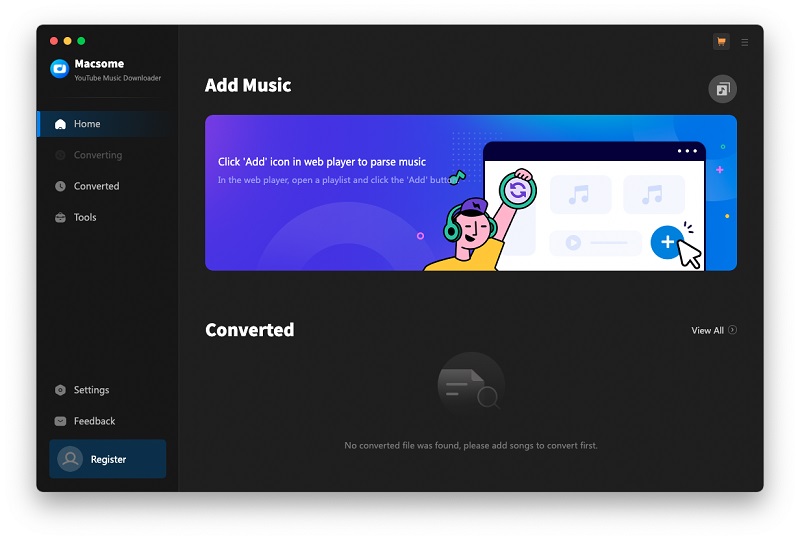 Interface of youtube music downloader for Mac free trial