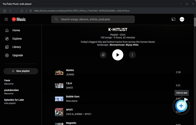 Add YouTube Music Playlists to Macsome