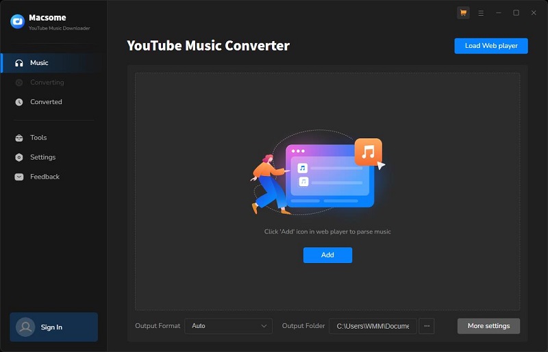 Interface of macsome youtube music downloader