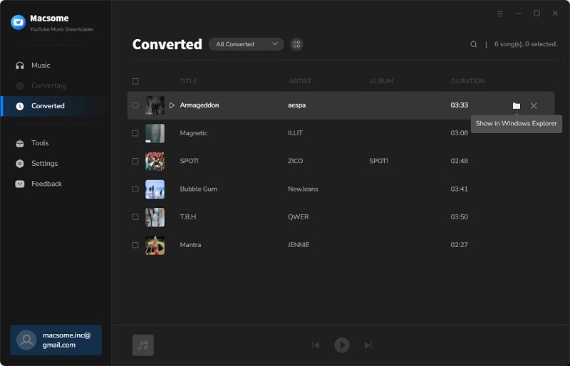 Locate the converted YouTube Music WAV songs