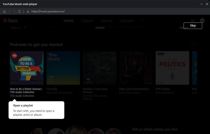 sign into youtube music web player