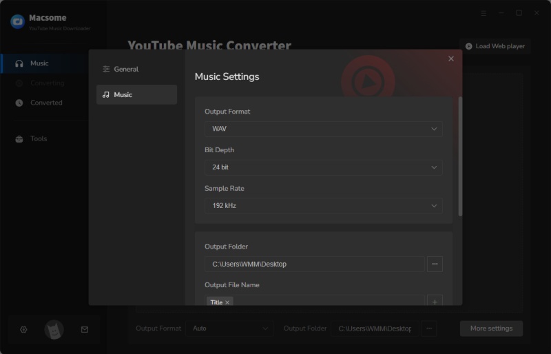 Set WAV as the output format