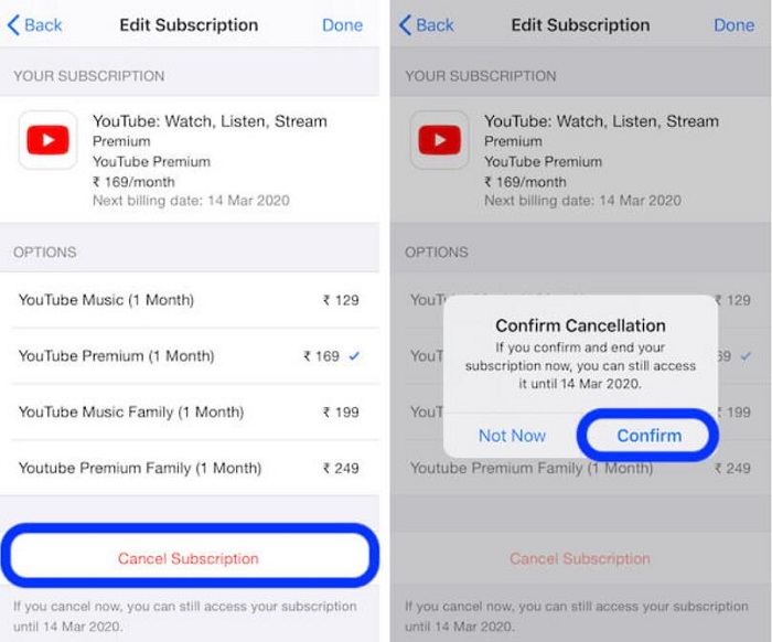 cancel YouTube Music subscription on your iPhone
