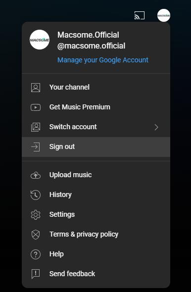 Sign out of YouTube Music account